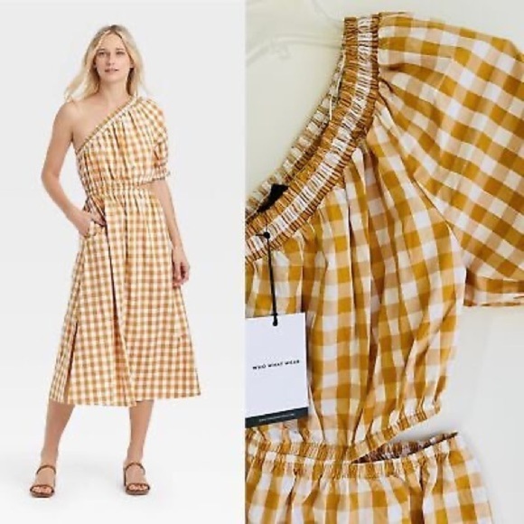 Who What Wear Women's Dress XXL Cut Out Puff Short Sleeve Midi Gingham - Picture 1 of 6
